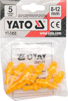 Беруші жовті YATO (5 пар) силіконові YT-7455
