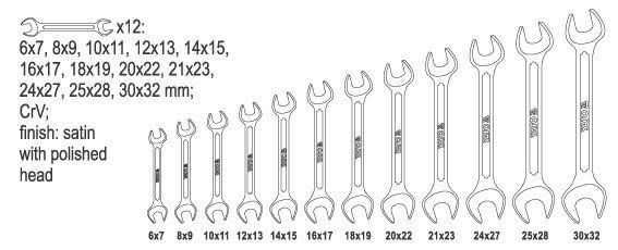 Набір ключів рожкових 6 - 32 мм в чохлі 12 шт Yato YT-0381
