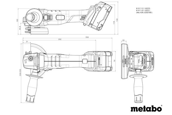 Шліфмашина кутова акумуляторна Metabo W 18 7-125 18 В 125 мм (602371840)