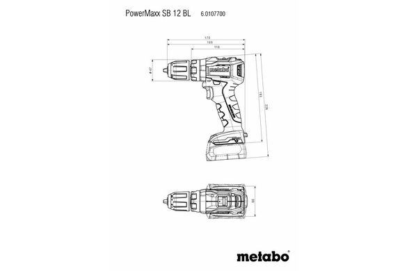 Шуруповерт-дриль акумуляторний Metabo PowerMaxx SB 12 BL 12 В 45 Нм (601077500)