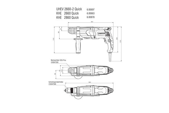 Перфоратор мережевий Metabo UHE 2660-2 Quick 800 Вт SDS-plus (600697510)