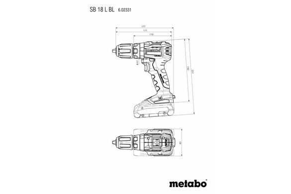 Шуруповерт-дриль ударний акумуляторний Metabo SB 18 L BL 18 В 60 Нм (602331500)