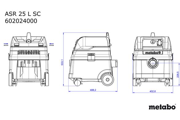 Пилосмок мережевий промисловий Metabo ASR 25 L SC 1400 Вт 25 л (602024000)