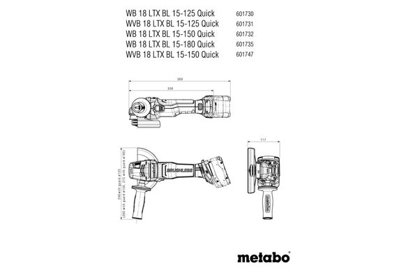 Шліфмашина кутова акумуляторна Metabo WB 18 LTX BL 15-180 Quick 18 В 180 мм (601735840)