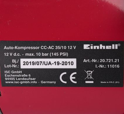 Компресор автомобільний Einhell CC-AC 35/10 12V 35 л (2072121)