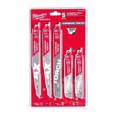 Reciprocating saw blade set Milwaukee Sawzall Carbide 5-7 TPI 150-230 mm 5 pcs (49222206)