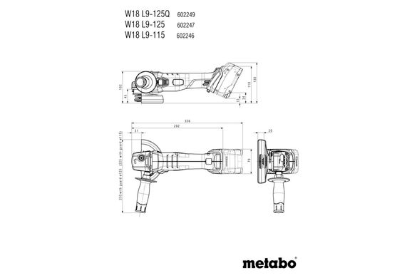 Шліфмашина кутова акумуляторна Metabo W 18 L 9-125 18 В 125 мм (602247850)