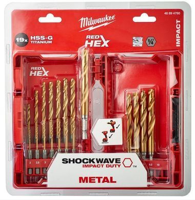 Набір свердел по металу Milwaukee RedHEX HSS-G TiN 2-10 мм 19 шт (48894760)
