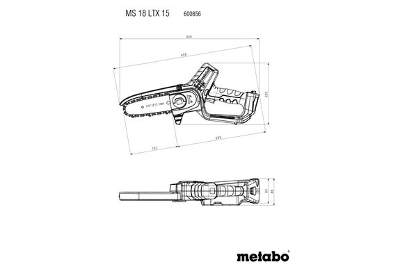 Пила ланцюгова акумуляторна Metabo MS 18 LTX 15 18 В 150 мм (600856500)