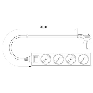 Подовжувач електричний побутовий E.Next e.es.4.3.z.s.b baby protect із заземленням та вимикачем 4 гнізда 3 м (s042013)