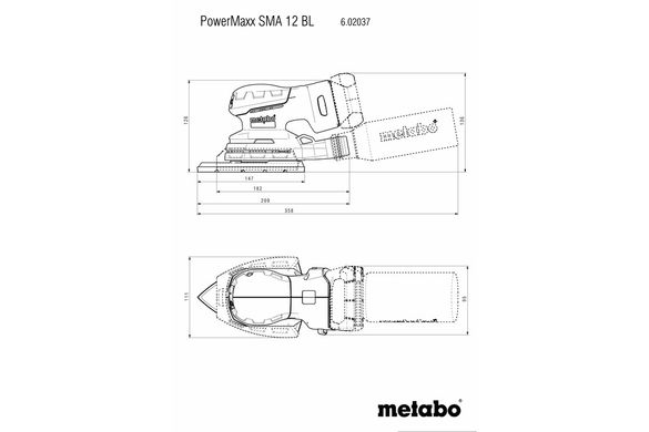 Шліфмашина вібраційна акумуляторна Metabo PowerMaxx SMA 12 BL 12 В 150 мм (602037850)