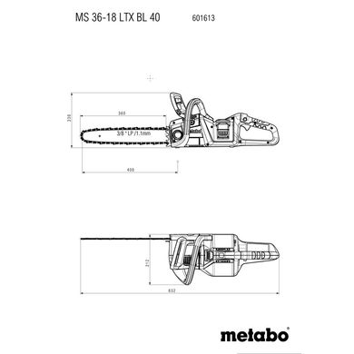 Пила ланцюгова акумуляторна Metabo MS 36-18 LTX BL 40 18V (601613850)