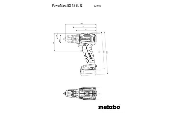 Шуруповерт-дриль акумуляторний Metabo PowerMaxx BS 12 BL Q 12 В 45 Нм (601045800)