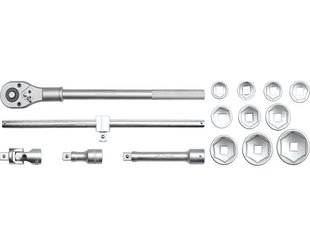 Набір головок торцевих 3/4 "30-80 мм 6-гранних + рукоятка + комірець 15 од Yato YT-1334