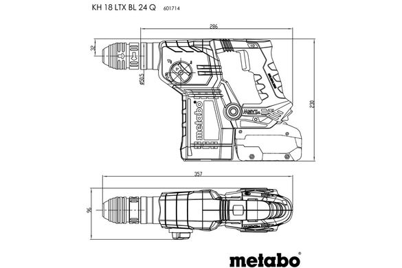 Перфоратор акумуляторний ударний Metabo KH 18 LTX BL 24 Q 18 В SDS-plus (601714800)