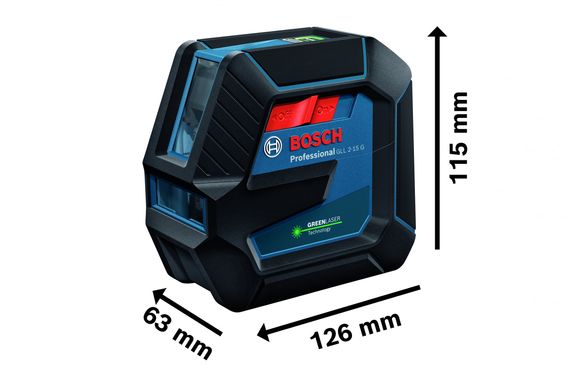 Нівелір лазерний лінійний Bosch GLL 2-15 G 15 м 0.3 мм/м (0601063W01)