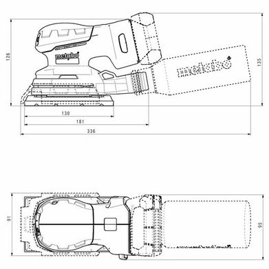 Шліфмашина вібраційна акумуляторна Metabo PowerMaxx SRA 12-125 BL Set 12 В 125 мм (602036920)