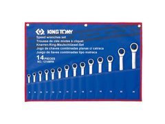 Набір ключів рожково-накидних 8 - 24 мм з храповим механізмом у чохлі 14 шт KING TONY 12114MRN