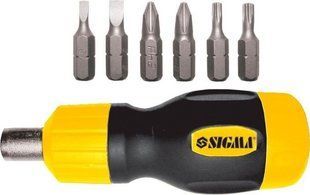 Отвертка Sigma 4002061 MINI с реверсом и трещоткой биты 6шт CrV