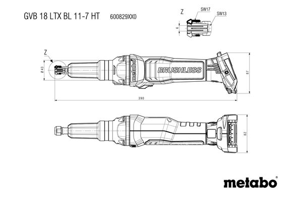 Шліфмашина пряма акумуляторна Metabo GVB 18 LTX BL 11-7 HT 18 В 6 мм (600829850)