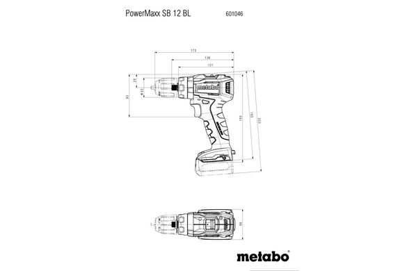 Шуруповерт-дриль акумуляторний ударний Metabo PowerMaxx SB 12 BL 12 В 45 Нм (601046800)