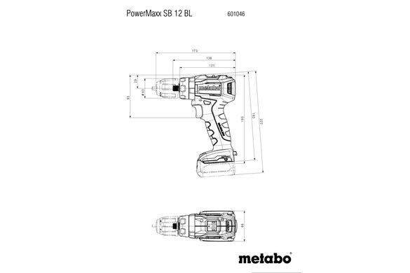 Cordless impact drill-driver Metabo PowerMaxx SB 12 BL 12 V 45 Nm (601046800)