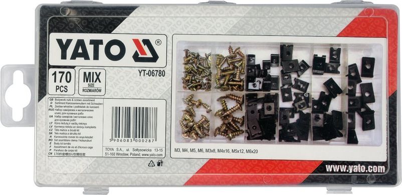 Набір саморізів і металеві кліпси 170 од YATO YT-06780