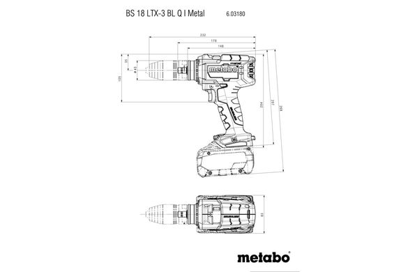 Шуруповерт-дриль акумуляторний Metabo BS 18 LTX-3 BL Q I METAL 18 В 130 Нм (603180850)