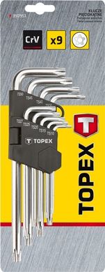 Набір ключів шестигранників Т10 - Т50 мм TorxS Г-образний 9 шт TOPEX 35D951