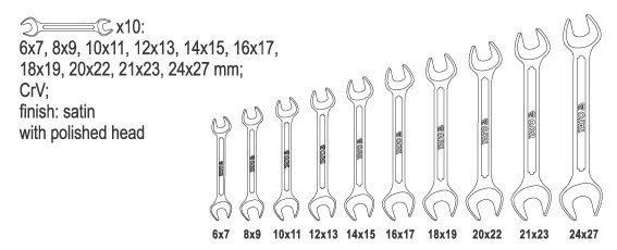 Набір ключів рожкових 6 - 27 мм в чохлі 10 шт Yato YT-0380