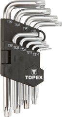 Набір ключів п'ятигранні Т10 - Т50 мм Torx Г-образний 9 шт TOPEX 35D950