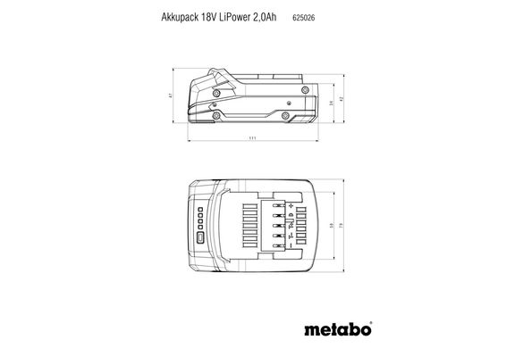 Акумуляторний блок Metabo Li-Power 18 В 2 Аг (625026000)
